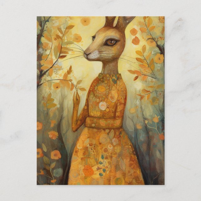 Adorable Rabbit Folkart Postcard (Front)