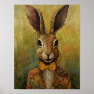 Adorable Rabbit in a Floral Suit Poster