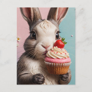 Adorable Rabbit With Cupcake Postcard