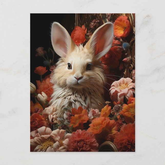 Adorable Rabbit with Flowers Postcard (Front)