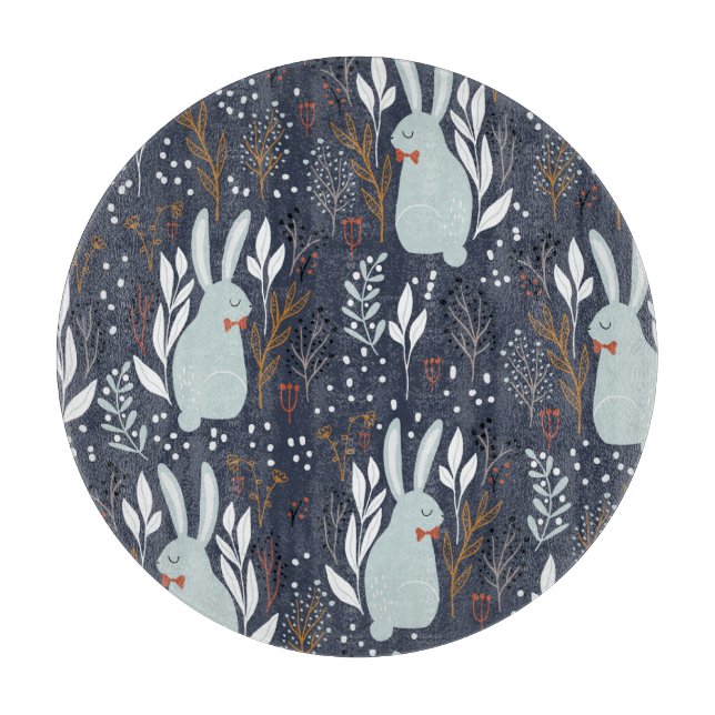 Adorable Rabbits: Forest Seamless Pattern Cutting Board (Front)