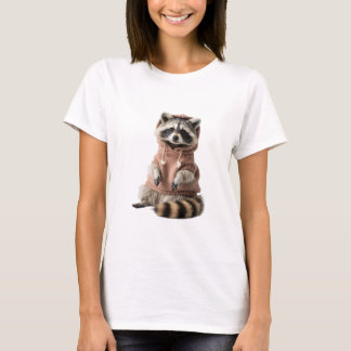 Adorable Raccoon in Pink Hoodie Portrait T-Shirt