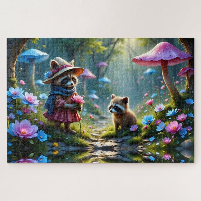Adorable Racoon all dressed up with Rose Jigsaw Puzzle (Horizontal)