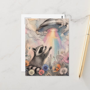 Adorable Racoon and the UFO Postcard