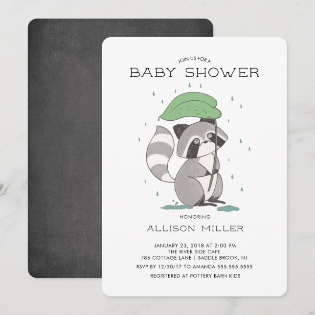 Adorable Racoon Baby Shower Invitation (Front/Back)