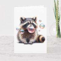 Adorable Racoon Blowing Bubble Gum Blank Greeting