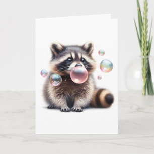 Adorable Racoon Blowing Bubble Gum Blank Greeting Card