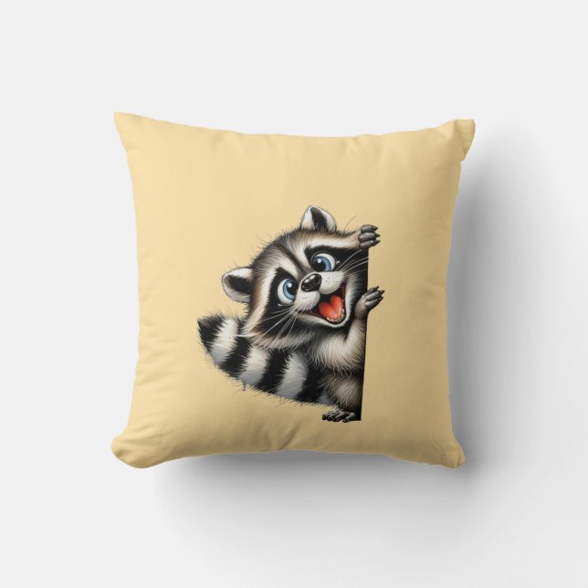 Adorable Racoon Christmas Peek - Cute Holiday Gif Cushion (Front)