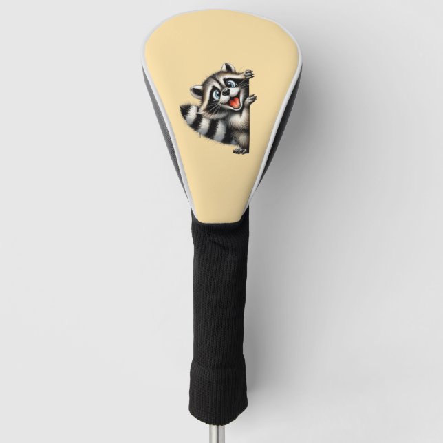 Adorable Racoon Christmas Peek - Cute Holiday Gif Golf Head Cover (Front)