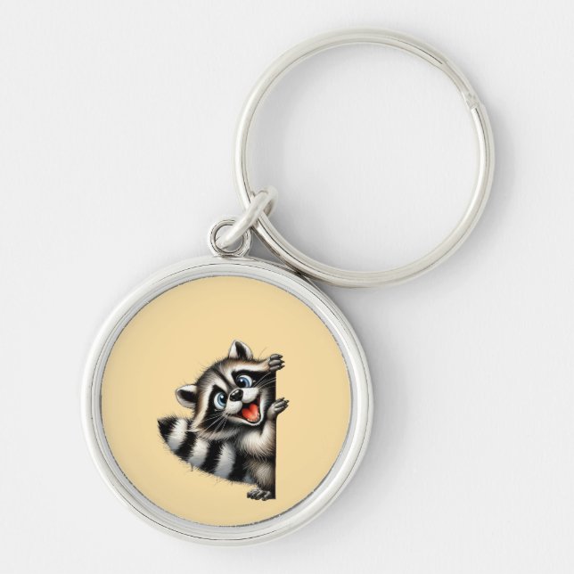 Adorable Racoon Christmas Peek - Cute Holiday Gif Key Ring (Front)