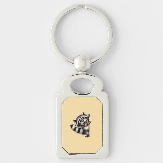 Adorable Racoon Christmas Peek - Cute Holiday Gif Key Ring (Front)