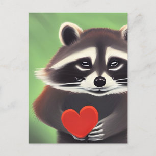 Adorable Racoon Holding A Heart Postcard