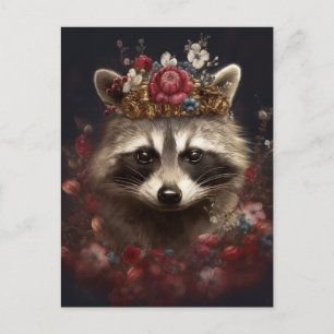 Adorable Racoon in a Crown with Flowers Postcard