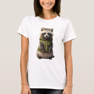Adorable Racoon in Green Knit Vest T-Shirt