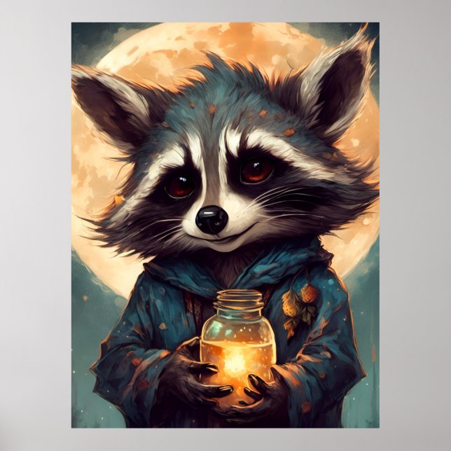 Adorable Racoon With a Magic Potion Poster (Front)