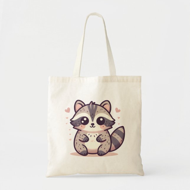 Adorable Racoon with Blush and Heart Accents Tote Bag (Front)