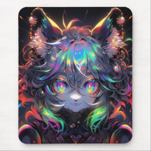 Adorable Rainbow Catgirl Furry Anime Mouse Mat