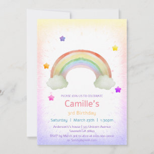 Adorable rainbow girl birthday invitation