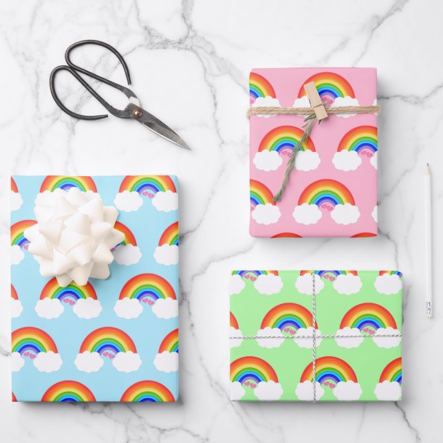 Adorable Rainbow Pattern Colourful Wrapping Paper Sheet (Front)