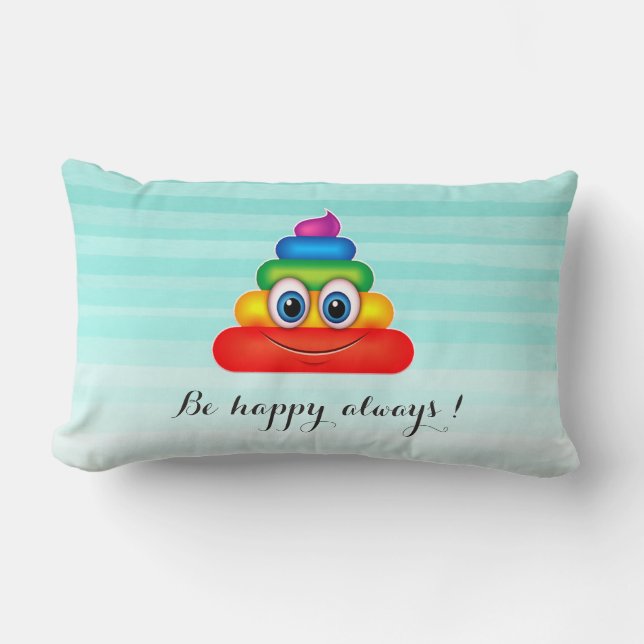 Adorable Rainbow Poop   Emoji Face-Be happy always Lumbar Cushion (Front)