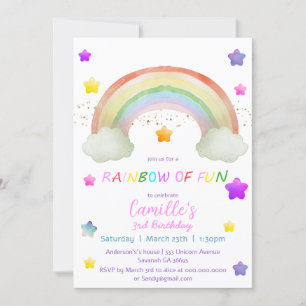 Adorable rainbow star girl birthday  invitation