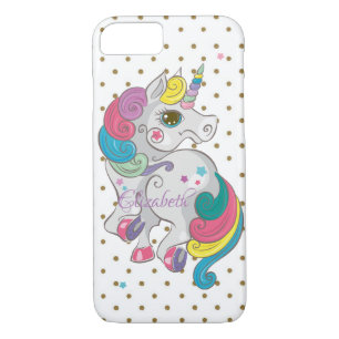 Adorable Rainbow Unicorn, Polka Dots-Personalised iPhone 8/7 Case
