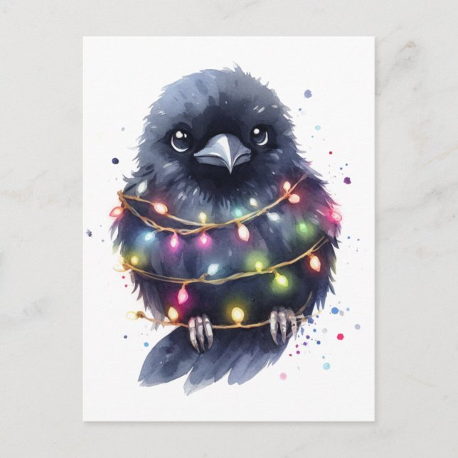 Adorable Raven Christmas Postcard (Front)