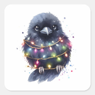 Adorable Raven Christmas Square Sticker