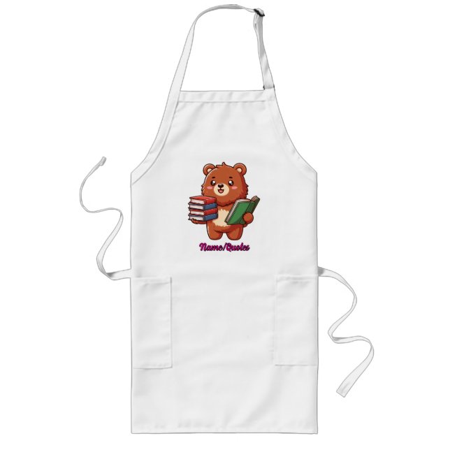 Adorable Reading Bear with Books Long Apron (Front)