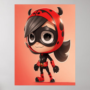 Adorable Red and Black Ladybug Comic Style AI Art  Poster