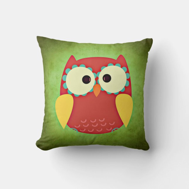 Adorable Red and Yellow Owl | Nursery Decor Cushion (Front)