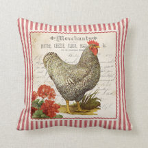 Adorable red black & white vintage rooster pillow