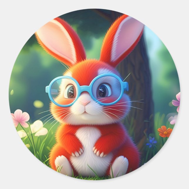 Adorable Red Bunny Sitting under Tree-75767 Classic Round Sticker (Front)