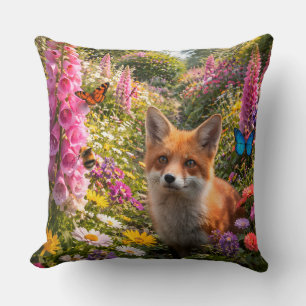 Adorable red fox and enchanted wildflower garden t cushion