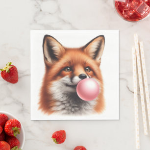 Adorable Red Fox Blowing Bubble Gum Nursery Table Napkin