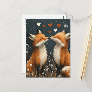 Adorable Red Fox in Love Postcard