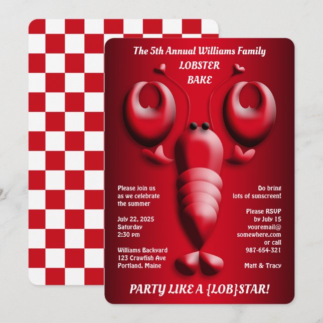 Adorable Red Lobster Cute Heart-Shaped Pincers Invitation (Front/Back)
