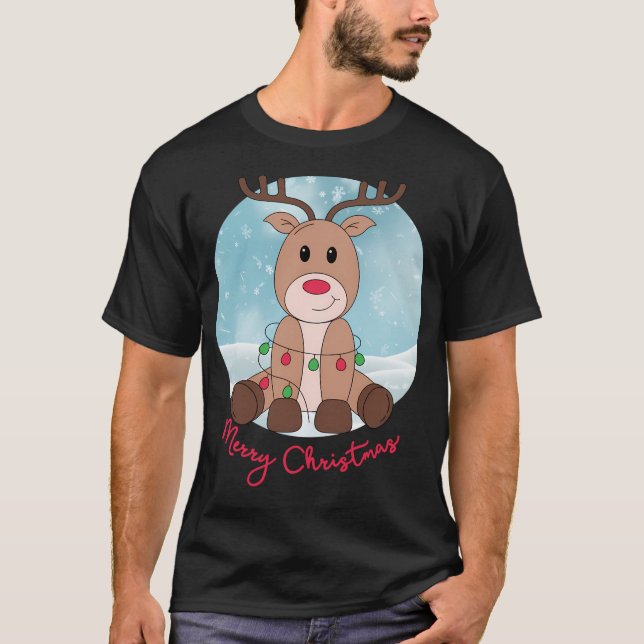 Adorable Red Nosed Reindeer Christmas T-Shirt (Front)