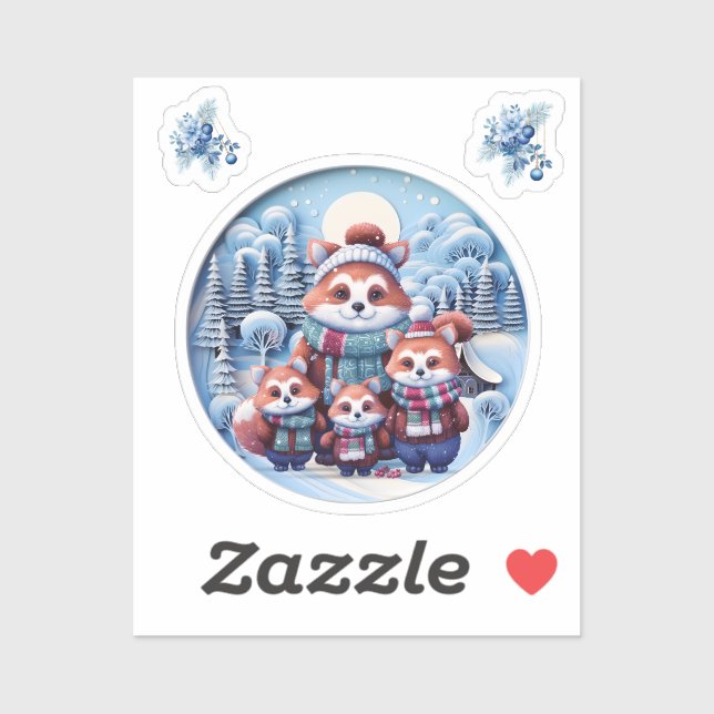 Adorable Red Panda Family in the Snow (Sheet)