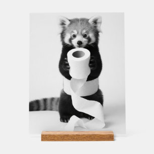 Adorable Red Panda Holding Toilet Paper Minimalist Acrylic Sign