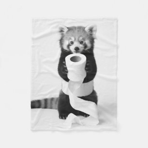 Adorable Red Panda Holding Toilet Paper Minimalist Fleece Blanket