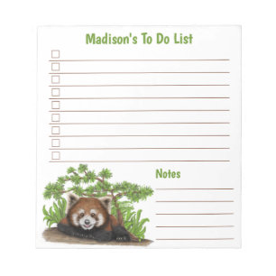 Adorable Red Panda Kids Personalised To Do List Notepad