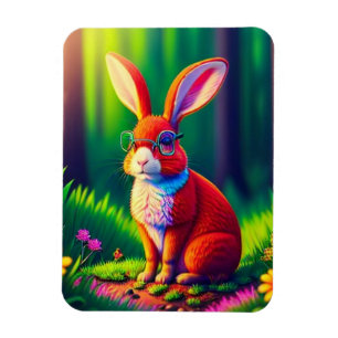 Adorable Red Rabbit Sitting on Grass Magnet