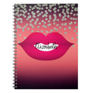 Adorable Red Shiny Foil Confetty, Diamond,Lips Notebook