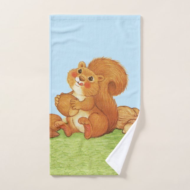 Adorable Red Squirrel in Grass Nuts Acorns Hand Towel (Hand Towel)