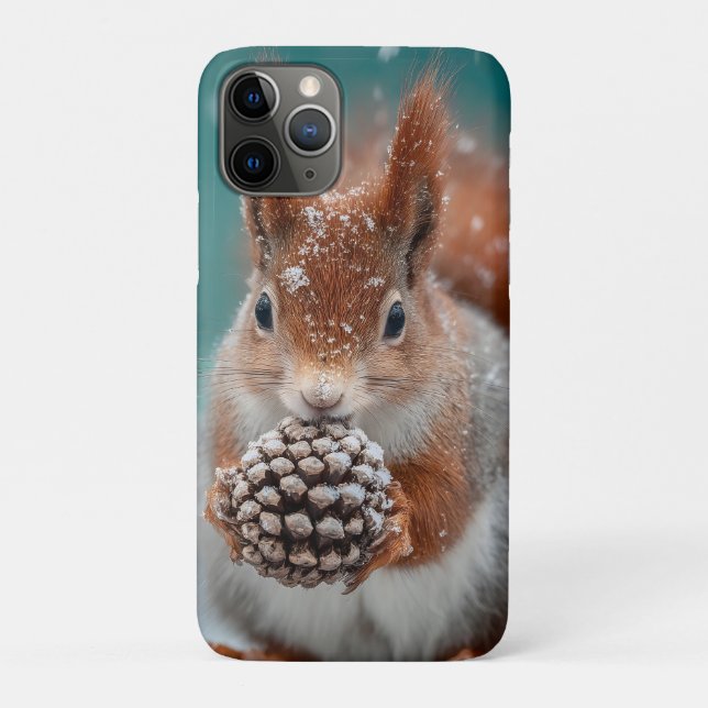 Adorable Red Squirrel in the Snow with a Pinecone Case-Mate iPhone Case (Back)