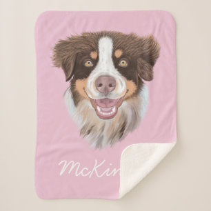 Adorable Red Tri Aussie Pink Personalised Sherpa Blanket