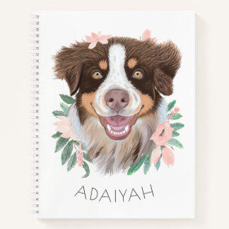 Adorable Red Tri Aussie with Flowers Personalised Notebook