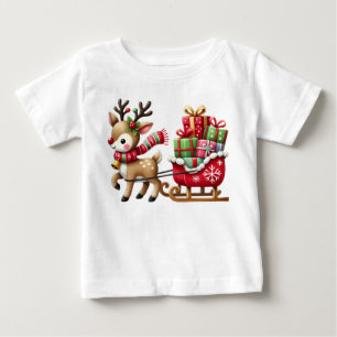 Adorable Reindeer and Sleigh Christmas Design Baby T-Shirt