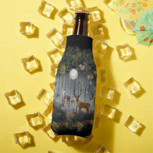 Adorable Reindeer At Night Bottle Cooler